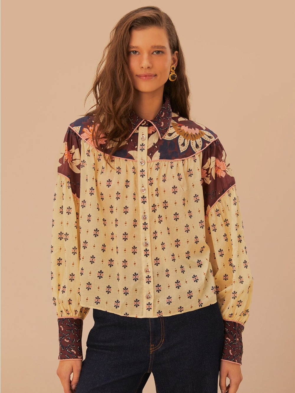 Farm Rio Ainika Chill Burgundy Blouse